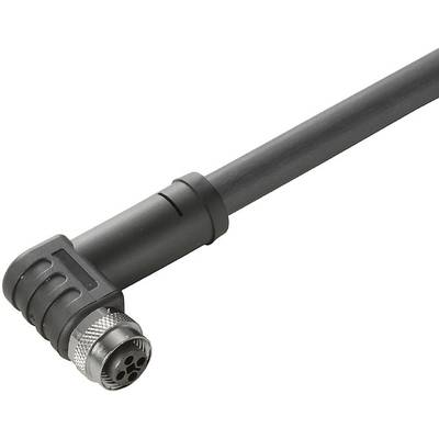 Čierne ohnuté elektronické káblové vedenie s guľatým konektorom na konci, vhodné pre priemyselné použitie.