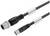 'Dva čierne elektrické káble so zástrčkami, jeden s kovovým závitom, druhý s hladkým kovovým plášťom.'