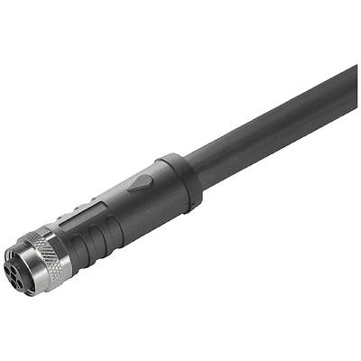 Čierny kábový konektor s kovovým krúžkom na konci, vhodný pre technické alebo elektronické prepojenia.