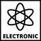 Symbol štylizovaného atómu nad textom 'Electronic', odkaz na elektroniku alebo elektrické zariadenia.