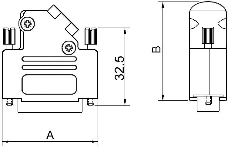 Technický výkres súčiastky s rozmermi 'A' a 'B'. Výška je 32,5 mm. Zobrazuje predný a bočný pohľad súčiastky.