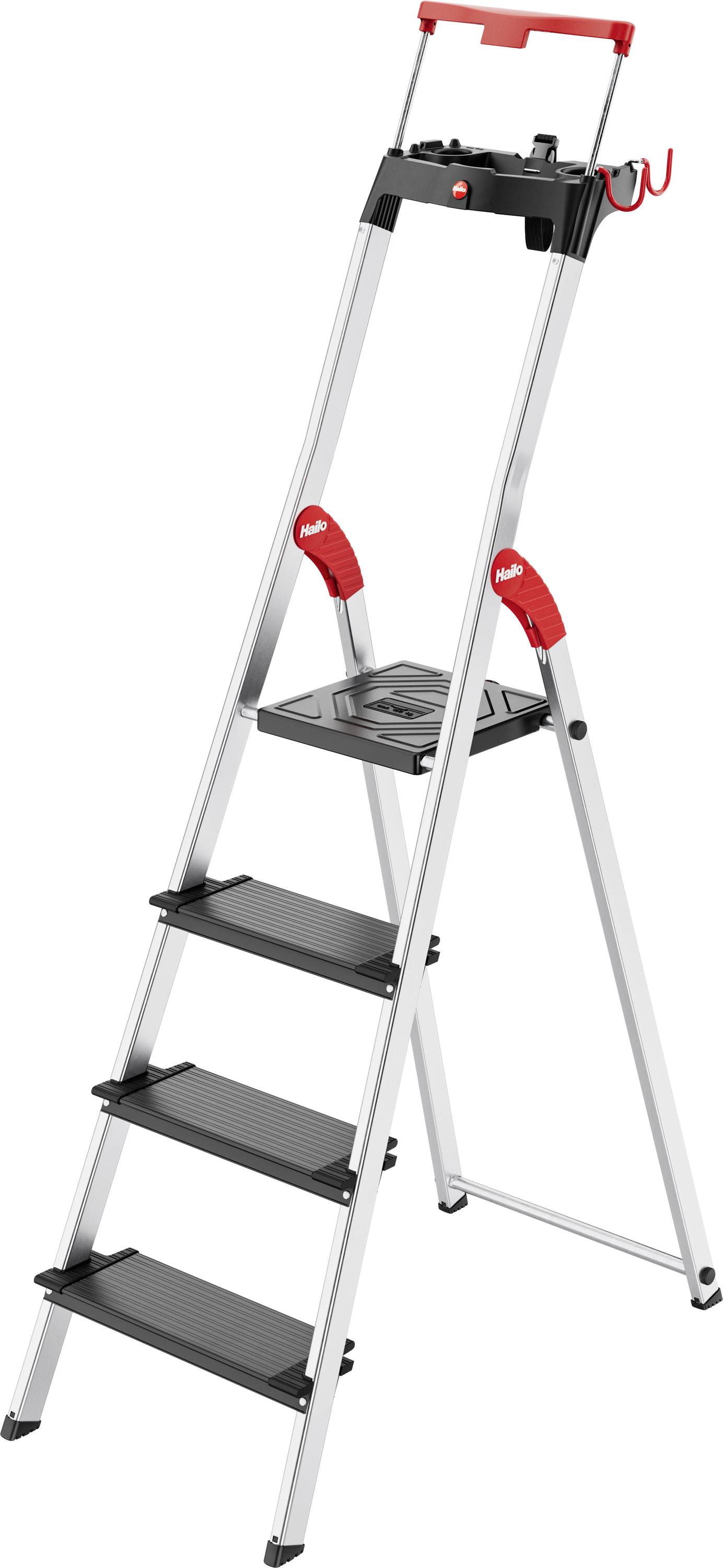 Hailo L100 TOPLINE 8050-407 Alluminio Scala domestica a gradini incl. Vassoio porta utensili Altezza operativa max: 2.85 m Argento, Nero, Rosso EN 131