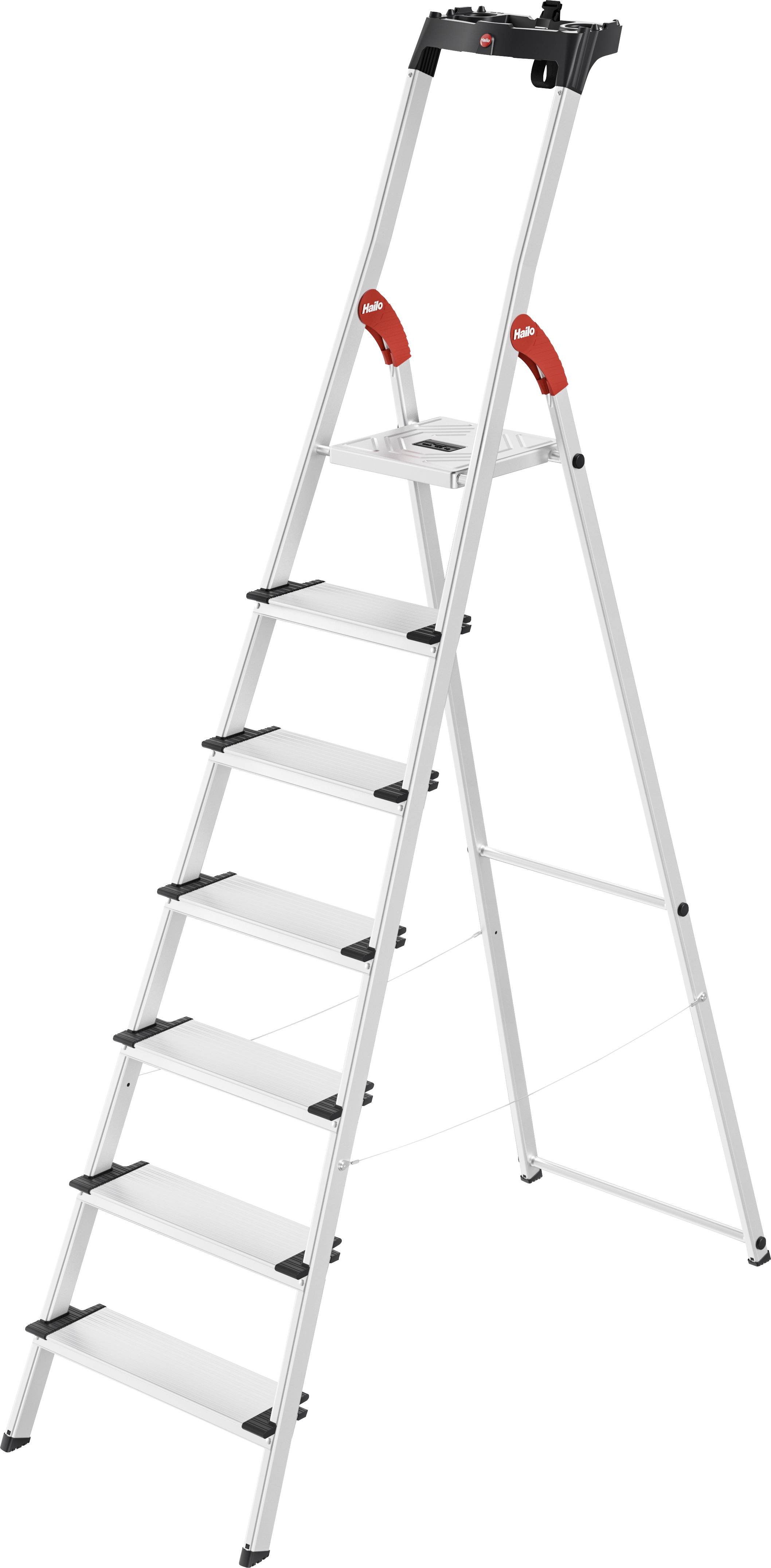 Hailo L80 ComfortLine 8040-707 Alluminio Scala domestica a gradini incl. Vassoio porta utensili Altezza operativa max: 3.25 m Argento, Nero, Rosso EN 