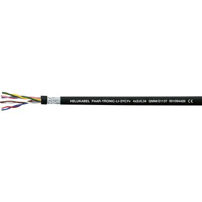 Čierny kábel s nápisom 'Helukabel PAAR-TRONIC-LYCY(C) 4x2x0.34'. Vľavo sú viditeľné farebné drôty.