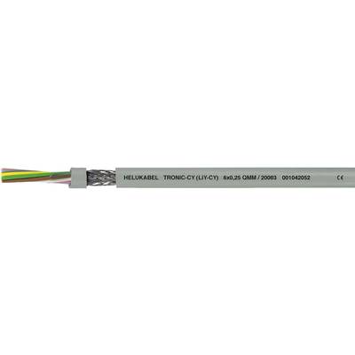 Sivý kábel s nápisom 'HELUKABEL TRONIC-CY (LiYCY) 80°C 0,6/1kV CMR'. Viacžilový s kovovým tienením.