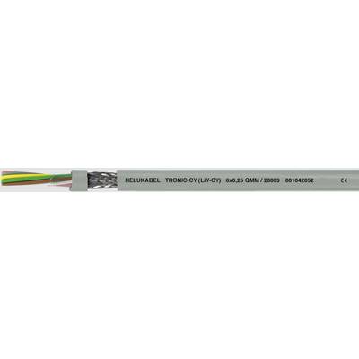 Sivým plášťom obalený kábel s nápisom 'HELU KABEL TRONIC-CY (LIYCY)'. Vnútri sú viditeľné viacfarebné vodiče.