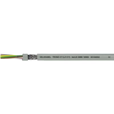 Sivý kábel s viacerými farebnými vodičmi vo vnútri. Nápis: 'HELU KABEL TRONIC-CY (LI-CY)… 00,5 mm²'.