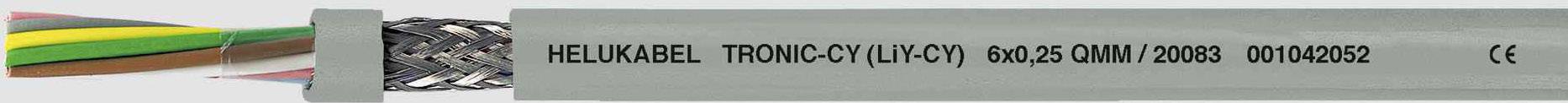 Dátový kábel so zeleným, žltým, hnedým a modrým plášťom s nápisom 'HELU KABEL TRONIC-CY (LiYCY)'.