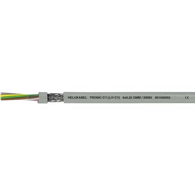 Kábel s ochranným plášťom. Tlačený text: 'HELUKABEL TRONIC-CY (LIFY-C) 3x0,25 CL3M / FRNC 07052402'. Slúži na elektrickú signálovú komunikáciu.