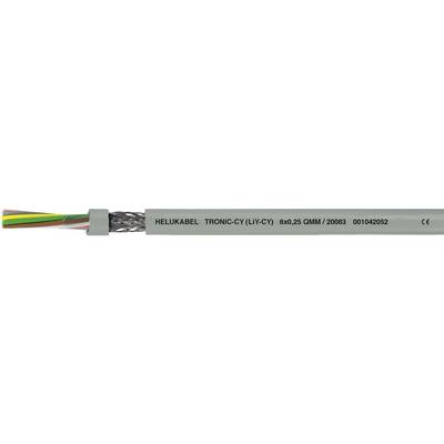 Viacžilový kábel s farebnými vodičmi. Nápis: 'HELU KABEL TRONIC-CY (LiYCY) 00461502 00462002'. Označenie CE viditeľné.