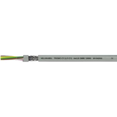 Viacžilový kábel s kovovým opletením. Text na kábli: 'HELUKABEL TRONIC-CY 1(5×0,25) 604 05 CM 20286' a značka CE.