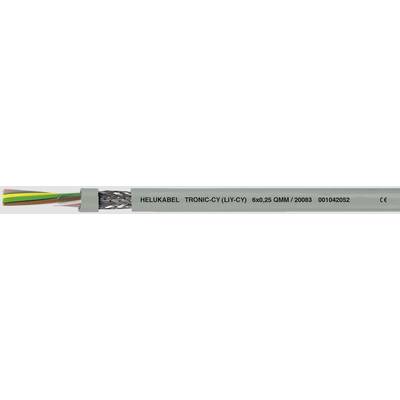 Sivý kábel s čiernym nápisom: HELUKABEL TRONIC-CY (LFLEX) 80°C 5G0,25 AWM 20998 0000202 CE. Farebné vodiče sú viditeľné.