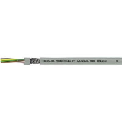 Sivý kábel s nápisom 'HELU KABEL TRONIC-CY (LIYCY)'. Na jednom konci sú viditeľné drôtené vodiče. Nachádza sa označenie CE.