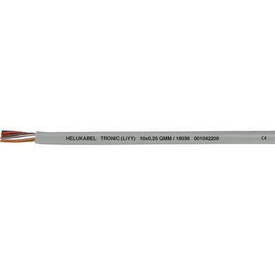 Sivý kábel s nápisom 'HELUKABEL TRONIC LiYY 10x0,25 019025'. Zobrazuje špecifikácie kábla a informácie o výrobcovi.
