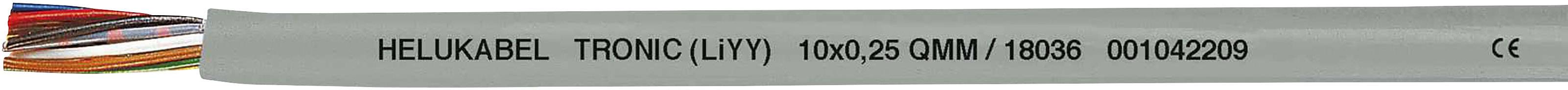 Plochý kábel s viacerými farebnými vodičmi. Nápis: 'HELUKABEL TRONIC (LIYY) 0,20/25 QUMM/100066 00102206'.