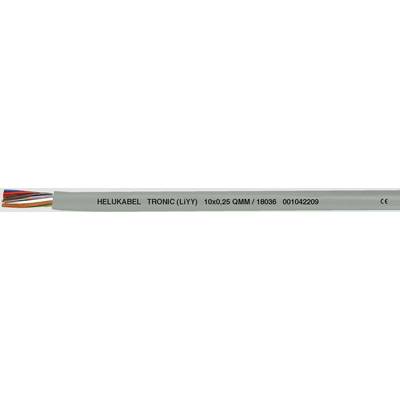 Obrázok zobrazuje elektrický kábel s viacerými farebnými vodičmi. Plášť kábla je označený textom 'HELU KABEL TRONIC (L) YCY 100x0,25 DMH / 18960 00100290'.