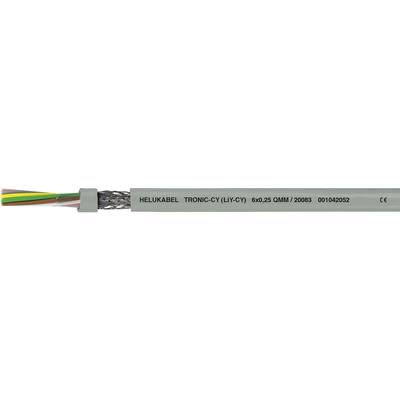 Viacžilový kábel so sivým plášťom; nápis: 'HELUKABEL TRONIC-CY (LiYCY) 004.05 CALM 2008' a označenie CE.