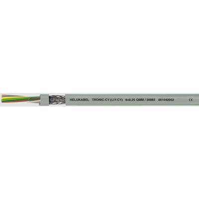 Sivý kábel s viacfarebným vedením, označený štítkom 'Helukabel TRONIC-CY (LiYCY) 90°C 300/300V 20008 D01042082 CE'.