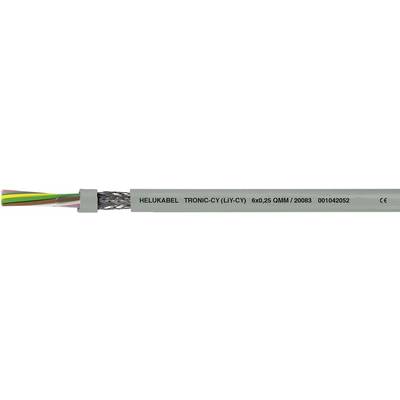 Sivý kábel so stiahnutou izoláciou odhaľujúcou vodiče. Nápis: 'HELUKABEL TRONIC-CY (LIYCY) 600V, 05G0,5 C4M14/8088, 00002082'.