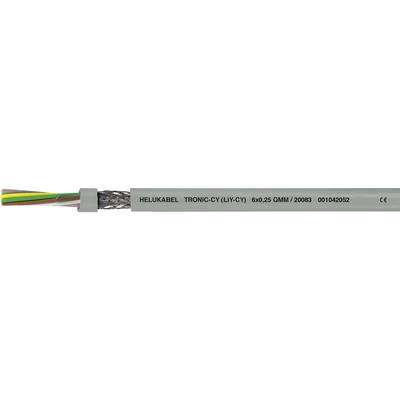 Šedý, flexibilný kábel s nápisom 'HELUKABEL TRONIC-CY (Li-PVC) 004.05 D-VIMF/20206 00104202'. Farebné vnútorné vodiče sú viditeľné.