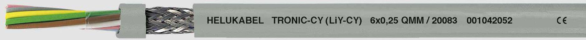 'Sivý kábel s nápisom: HELUKABEL TRONIC-CY (LI-CH), 00425 04M/2008, 600V 80°C.'