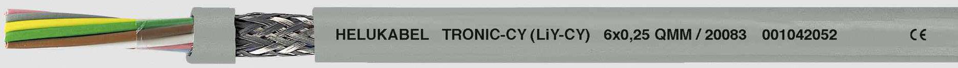 Pohľad na kábel s nápisom 'Helukabel TRONIC-CY (Li-2YCY) 80°C 0,6/1 kV DIN VDE 0281', zobrazujúci technické špecifikácie.
