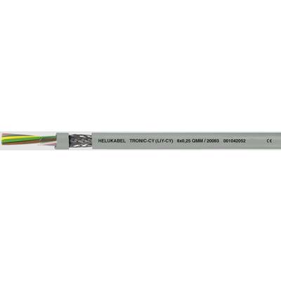 Sivý kábel s nápisom 'HELU KABEL TRONIC-CY (Li-PVC) 00435' a označením CE. Viacžilový, čiastočne rozpoznateľný podľa farieb.