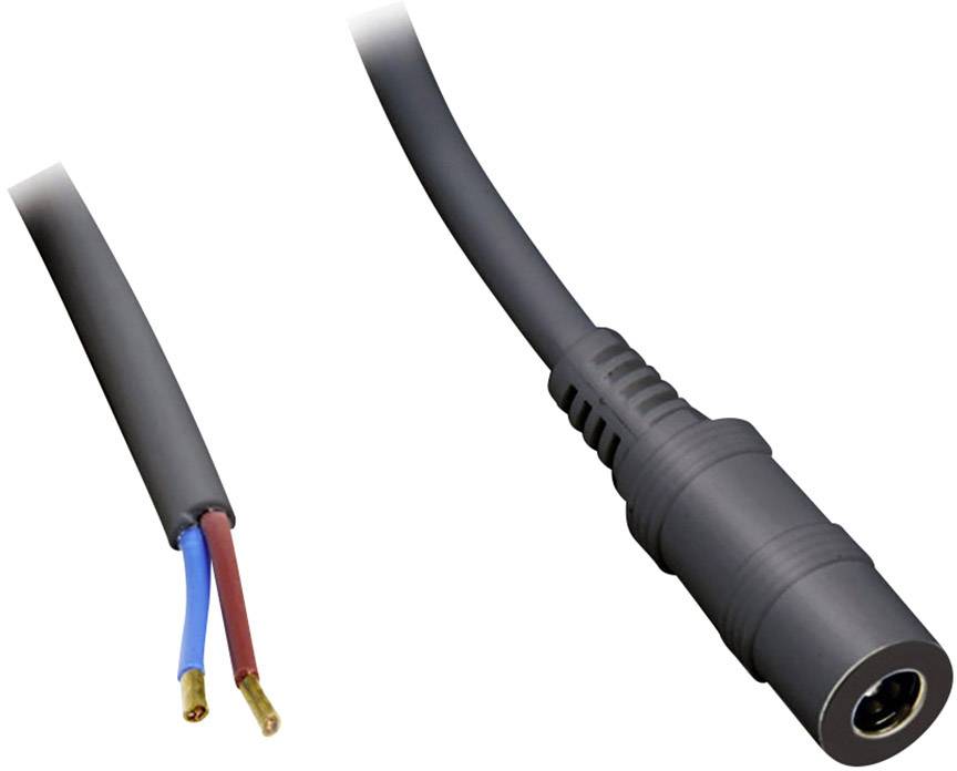 Čierne audio kábel s dvoma otvorenými koncovkami vodičov (modrá a červená) a so 3,5 mm jack konektorom na druhom konci.