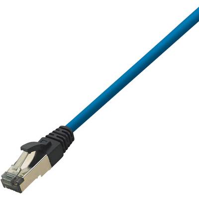Modrý ethernetový kábel s RJ45 konektorom na konci. Používa sa na sieťové pripojenia v počítačových sieťach.