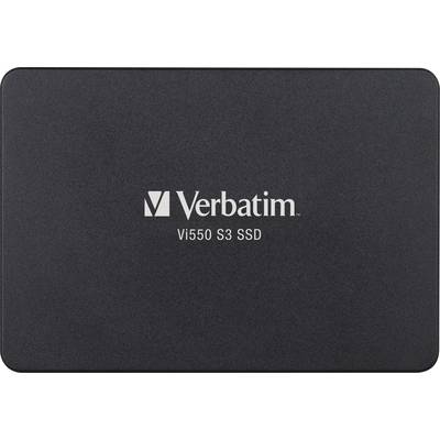 Čierna SSD od Verbatimu, model Vi550 S3, s logom spoločnosti a názvom modelu v bielej farbe na prednej strane.