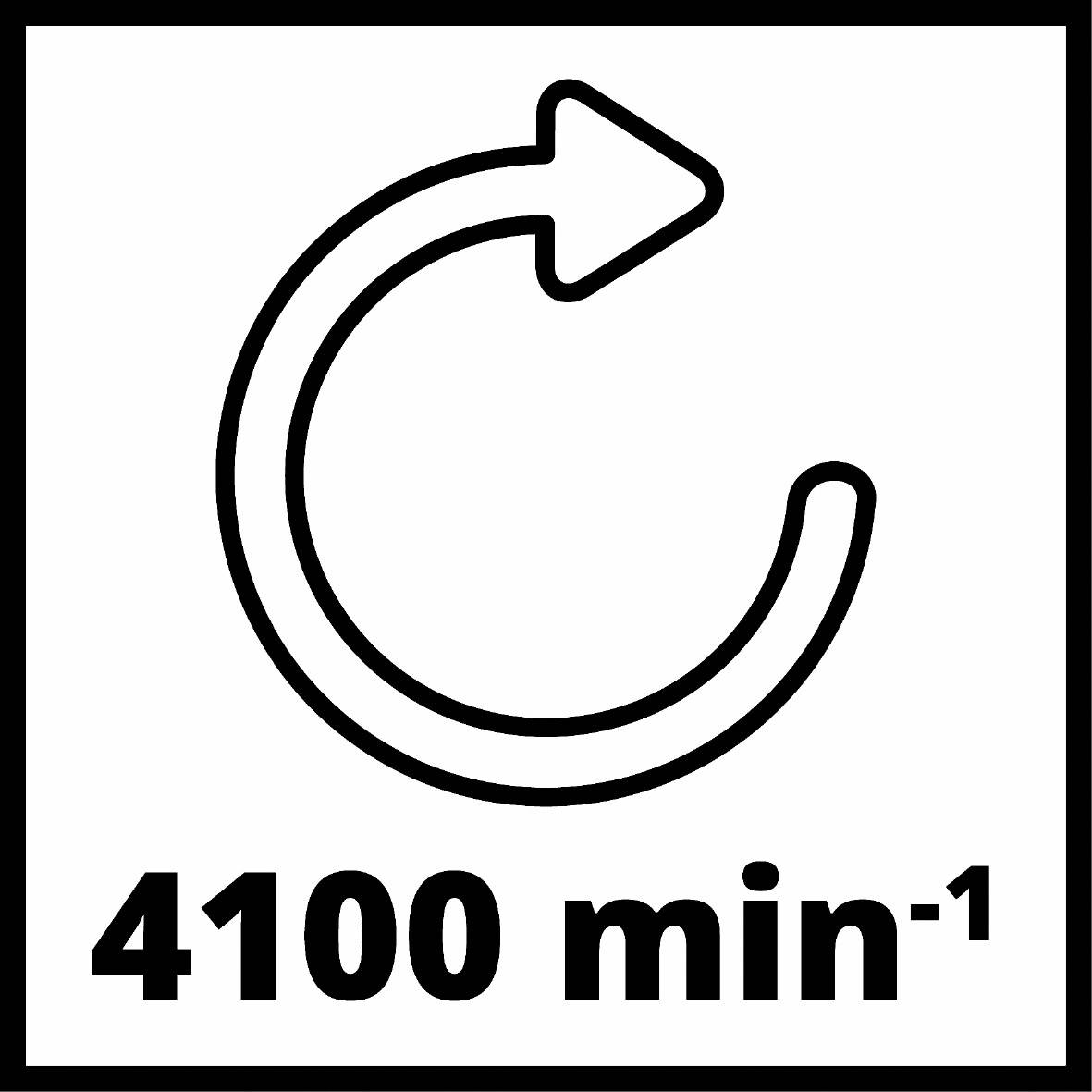 Obrázok znázorňuje symbol so šípkou obiehajúcou v kruhu s nápisom '4100 min⁻¹', ktorý udáva otáčky.