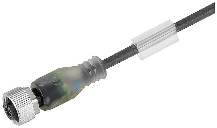 Elektrický kábel s priehľadnou koncovkou, ktorý sa používa na prepojenie elektrických zariadení.
