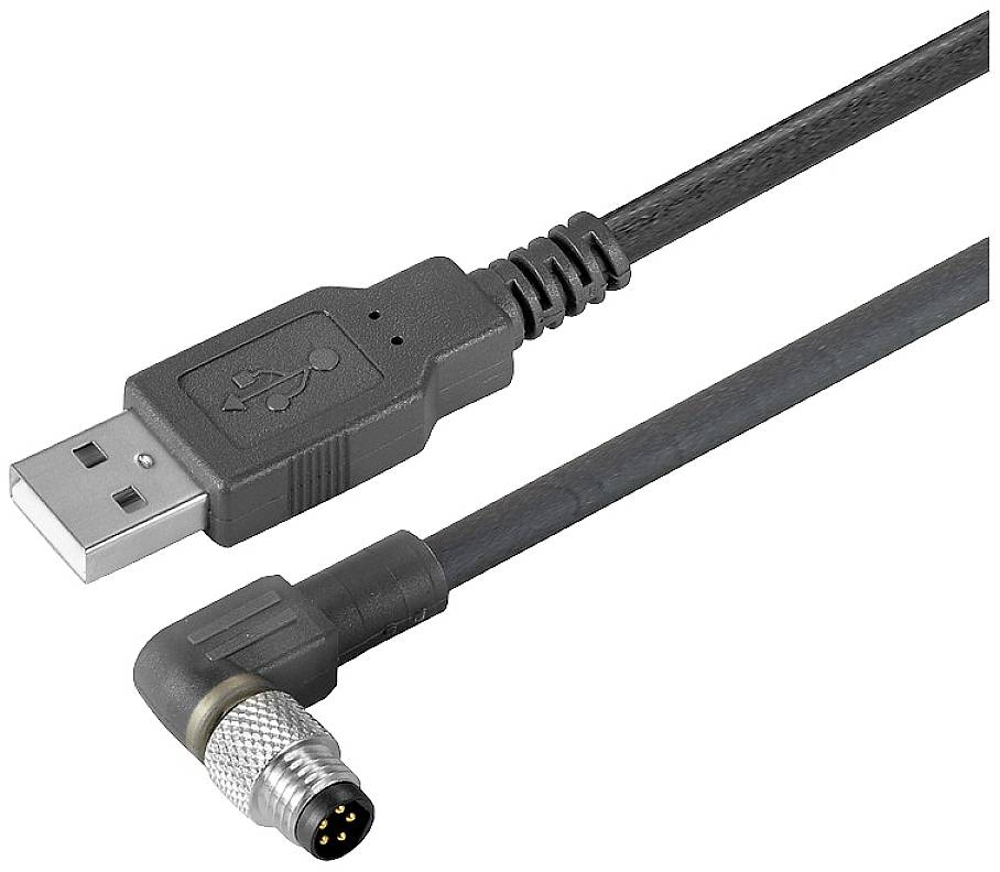 USB kábel so 4-pólovým uhlových konektorom na čiernom kábli, vhodný pre elektronické prepojenia.