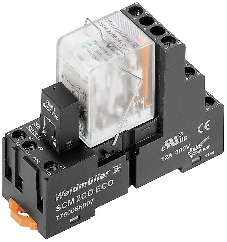 Weidmüller DRMKIT 24VAC 4CO LD Relaismodule Nominale spanning: 24 V/AC Schakelstroom (max.): 5 A 4x wisselcontact 10 stuk(s) afbeelding
