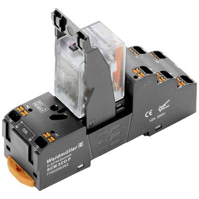 Weidmüllerov reléový modul s priehľadným krytom, ktorý zobrazuje elektronické komponenty pre pripojenie elektrického obvodu.