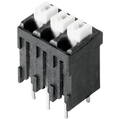 Trojpólový čierny a biely elektrický konektor s radmi kovových kolíkov na spodnej strane.