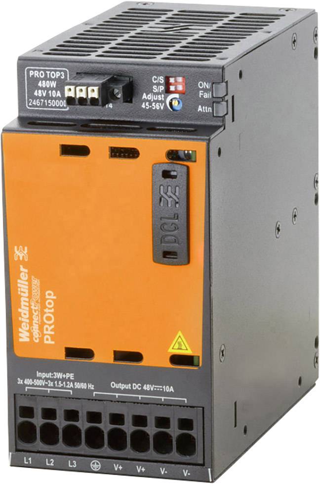 Weidmüller PRO TOP3 480W 48V 10A Alimentatore switching 48 V/DC 10 A 480 W Contenuto 1 pz.