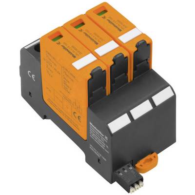 Oranžovo-čierna elektrická súčiastka s tromi modulmi. Popisy na moduloch naznačujú technické špecifikácie.