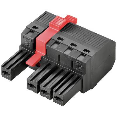 Čierny a červený viacpólový konektor s viacerými pripojeniami. Vhodný pre elektrické prepojenia v zariadeniach.