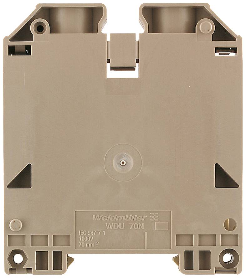 Jeden individuálny radový svorkovnicový kryt Weidmüller v béžovej farbe, model 'WDU 70N'. Vhodný pre 1000V a káble s prierezom 70 mm².