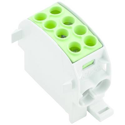 Zelená elektrická zástrčka so šiestimi pripojovacími otvormi, vhodná pre káblové prepojenia v elektrických zariadeniach.