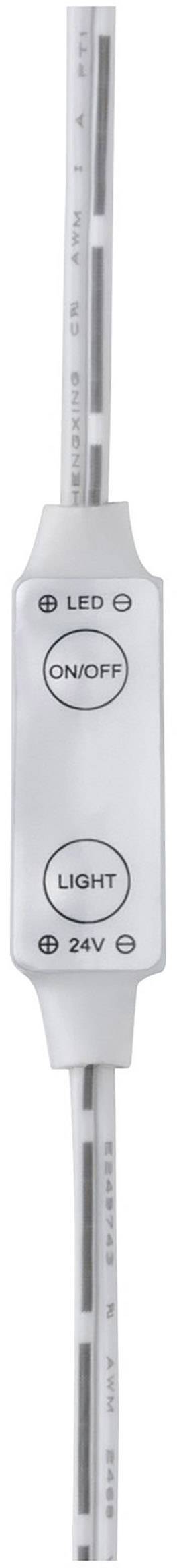 Biely LED vypínač s dvoma tlačidlami, označený nápismi "Power" a "Light", prepojený dlhým tenkým káblom.