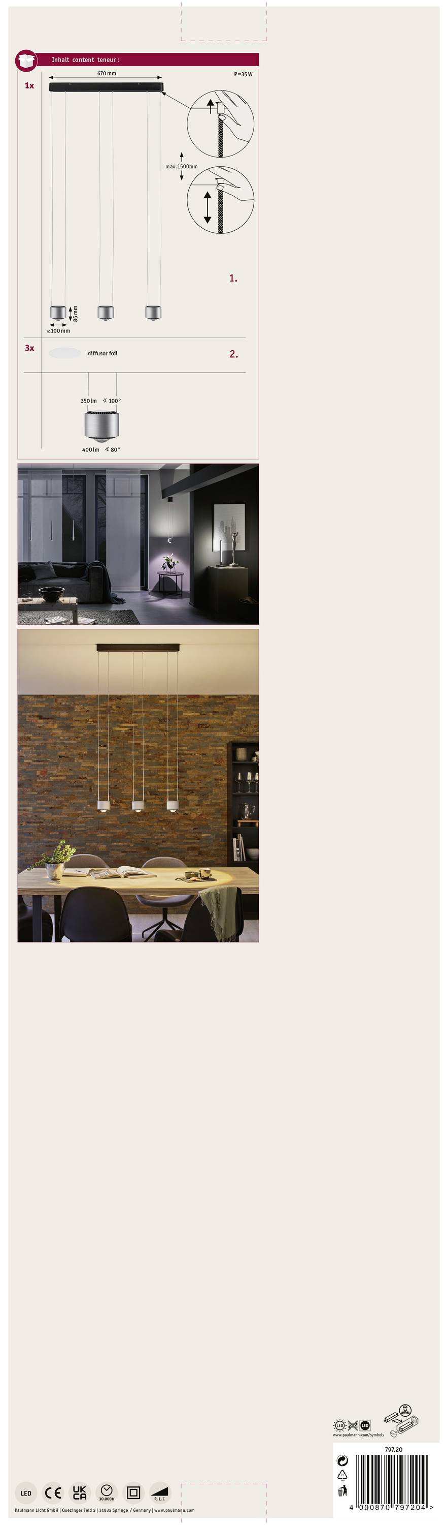 'Návod na inštaláciu zavesného svietidla s nastaviteľnou výškou. Obsahuje schematické ilustrácie a príklady použitia v obytných priestoroch.'