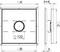 Diagram znázorňuje prednú a bočnú pohľadovú stranu štvorcového ventilačného mriežky s rozmermi: priemer 122, šírka A, B, výška C, hĺbka h.