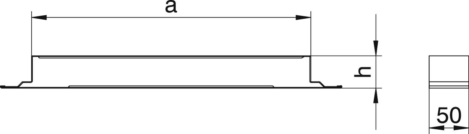 Technický výkres priečneho rezu kovovej dosky s rozmermi 'a' a '50'. Znázornenie výšky profilu 'h'.