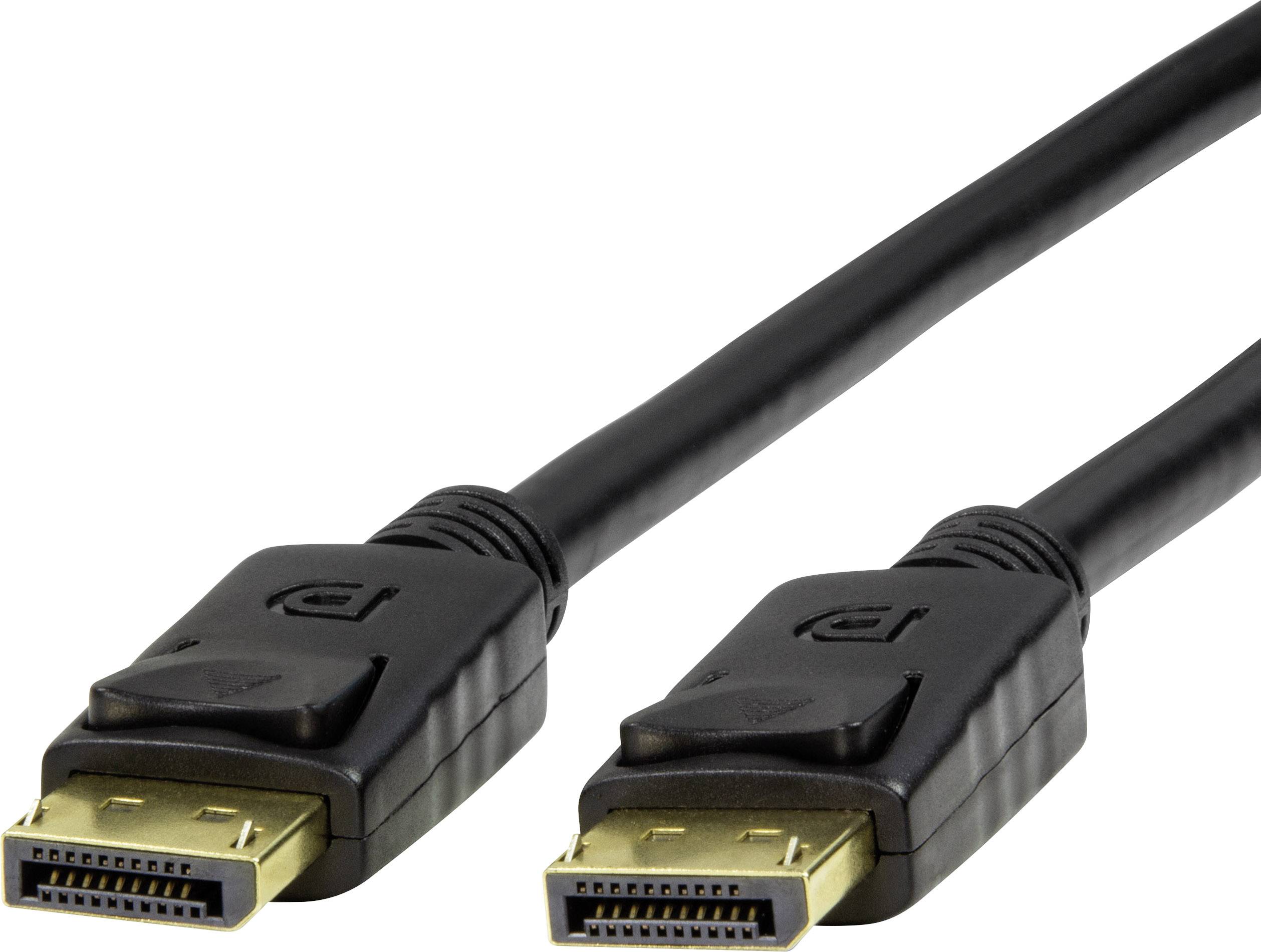 DisplayPort kábel so zlatými konektormi, vhodný na prenos audio a video signálov medzi zariadeniami.