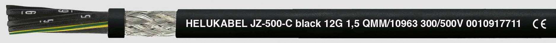Čierne elektrické vedenie s nápisom 'HELUKABEL JZ-500 9G0,5 black 12G x 0,5 0.6/1kV 300/500V'.