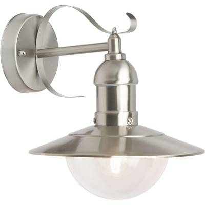 Nástenná lampa z brúseného kovu s okrúhlym tienidlom a hladkým dizajnom, vhodná do interiéru.