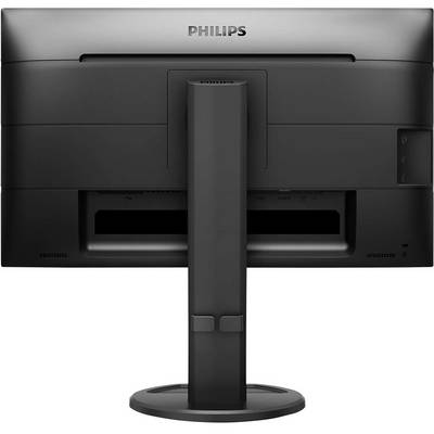 Pohľad zozadu na čierny monitor Philips na stojane, obrazovka je vypnutá.