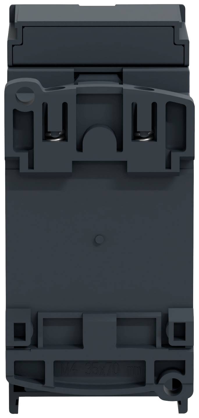 Šedý elektrický komponent obdĺžnikového tvaru s viacerými spojovacie bodmi, pravdepodobne spínač alebo relé.